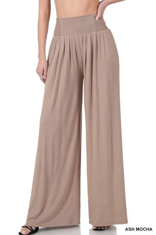 SMOCKED WAIST WIDE LEG PANTS