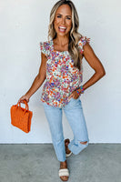 Rose Red Floral Square Neck Flutter Tank Top