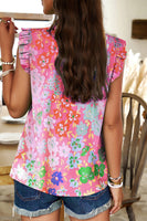 Pink Frilled Collar Floral Vest