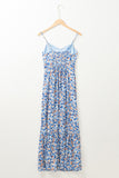 Sky Blue Floral Print Ruffled Ruched Maxi Dress