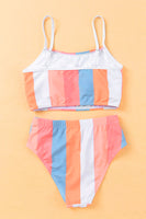 Orange Vertical Striped High Waist Bikini Swimsuit