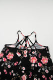 Black Floral Spaghetti Straps Strappy Back Tank Top