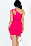 Ruched Drawstring One Shoulder Cut-out Bodycon mini Dress (CAPELLA)