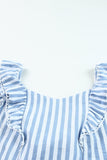 Blue Striped Tie Back Ruffle Trim Tank Top