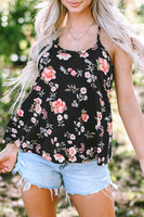 Black Floral Spaghetti Straps Strappy Back Tank Top