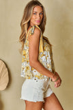 Yellow Floral Patchwork Tied Straps Buttoned Tank Top