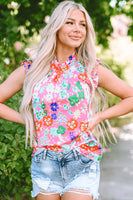 Pink Frilled Collar Floral Vest