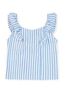 Blue Striped Tie Back Ruffle Trim Tank Top