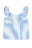 Blue Striped Tie Back Ruffle Trim Tank Top